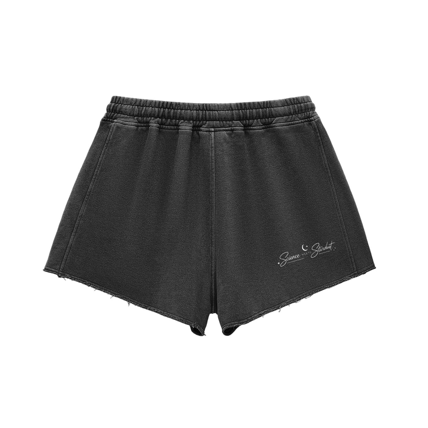 Snow Washed Raw Edge Drawstring Shorts