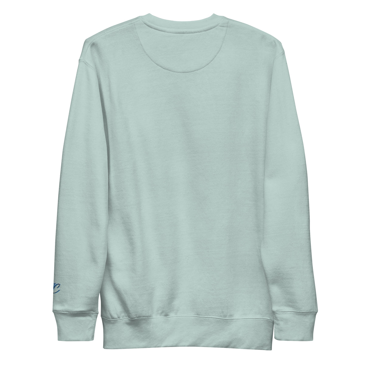 Back view of the agave Mandi Cruz Media CBN Helps Me Sleep premium sweatshirt with ribbed cuffs and hem.