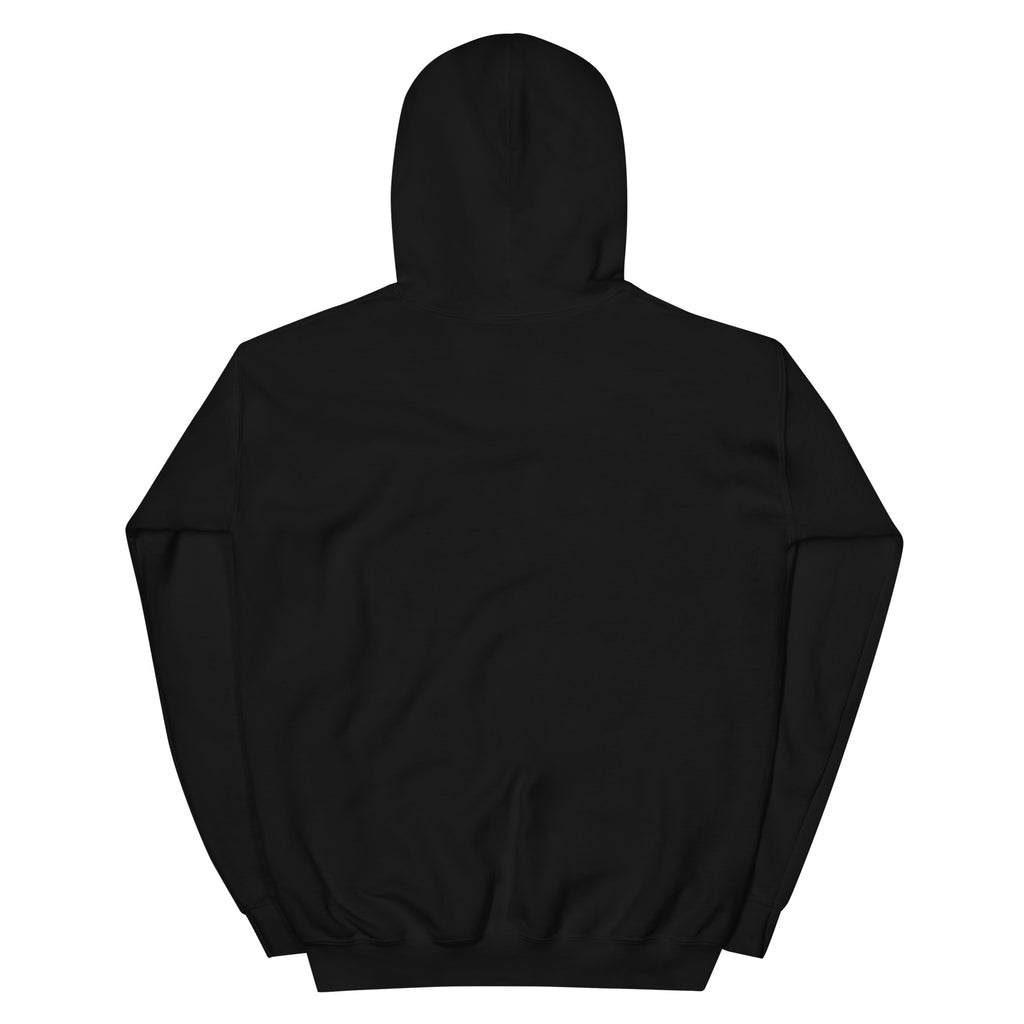 Back product view of the black Butterfly Lungs unisex hoodie showing the plain back, hood, long sleeves and ribbed hem.