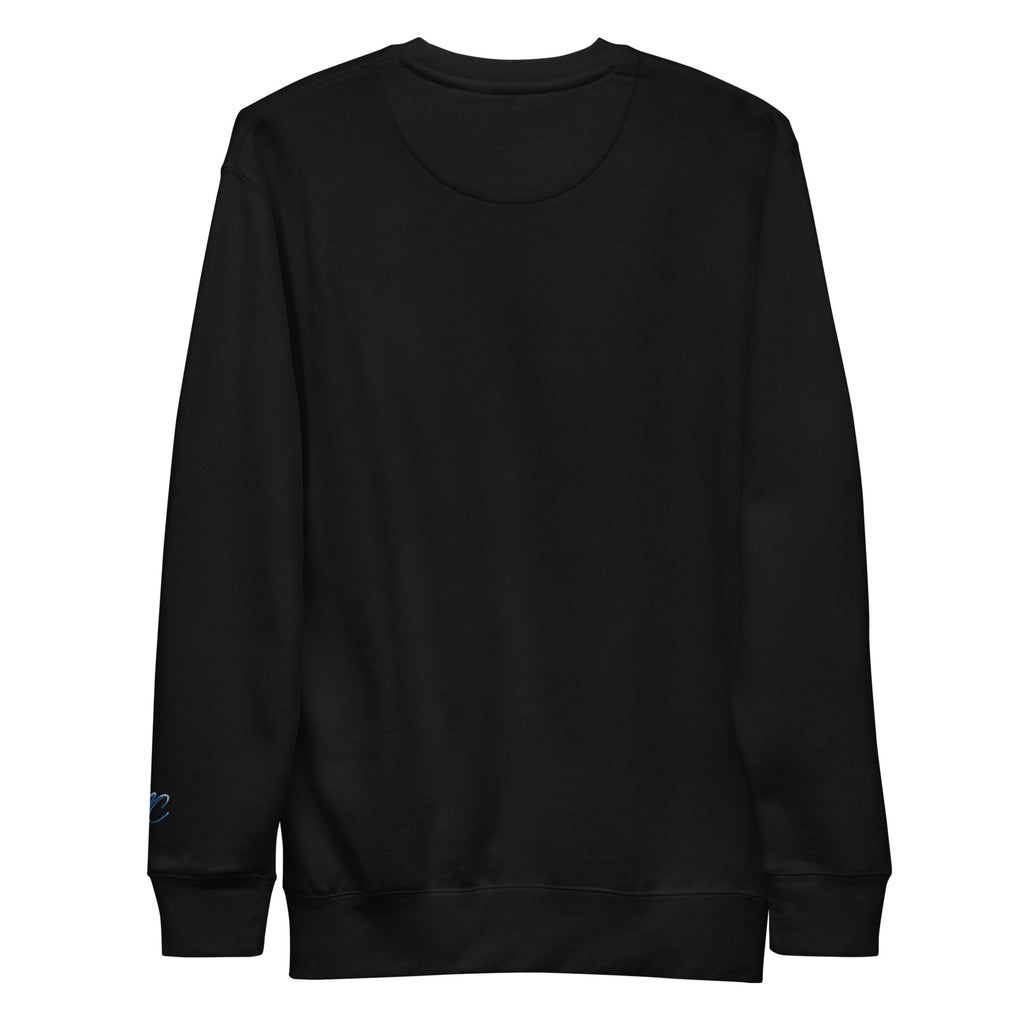 Back view of the black Mandi Cruz Media CBN Helps Me Sleep premium sweatshirt with ribbed cuffs and hem.
