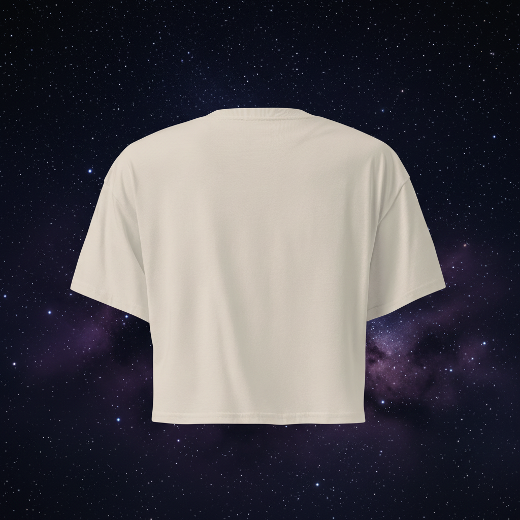Back view of the bone Butterfly Lungs crop top showing its plain back, dropped shoulders and cropped silhouette