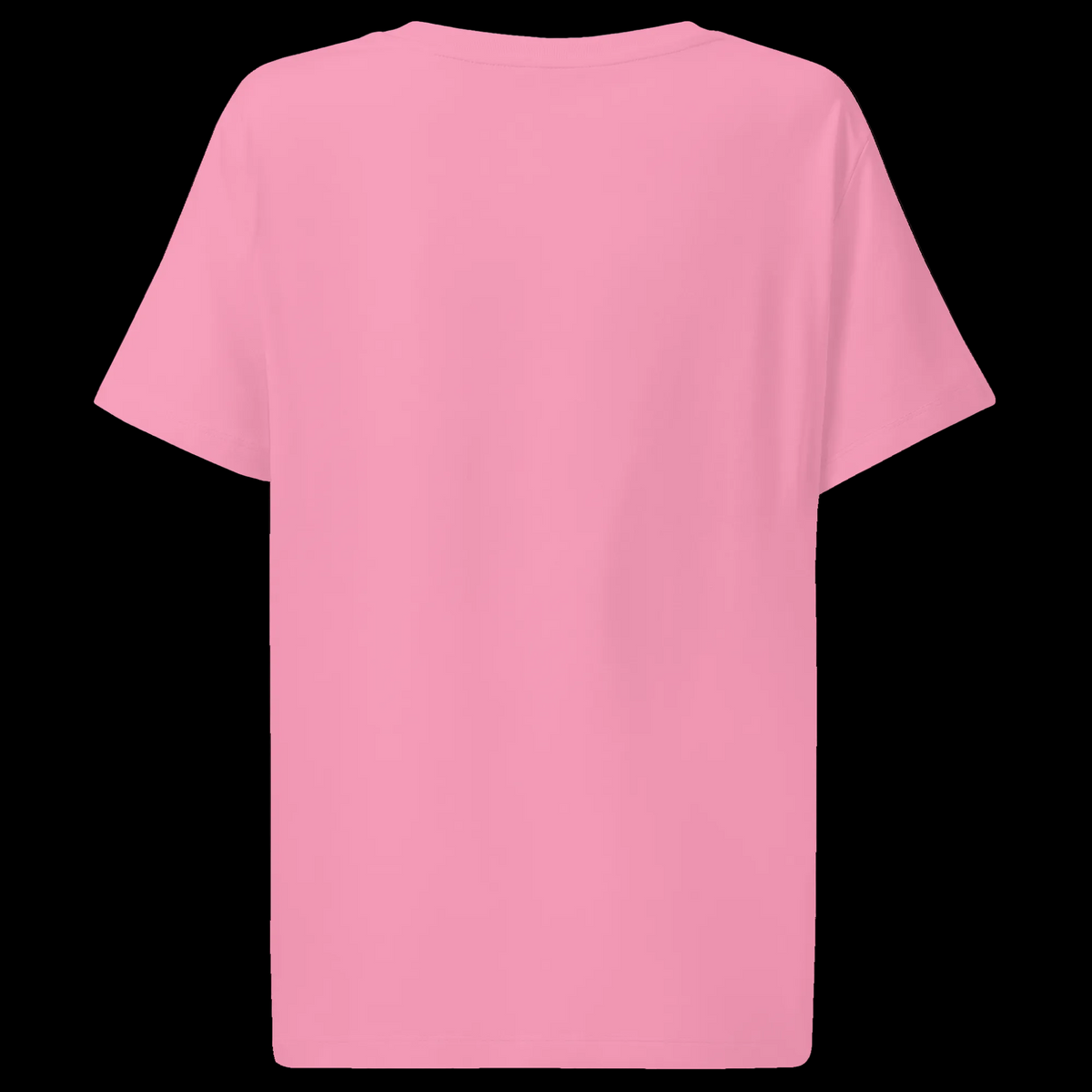 Back view of the bubble pink Outer Space women’s organic tee showing its plain rear and short-sleeve silhouette.