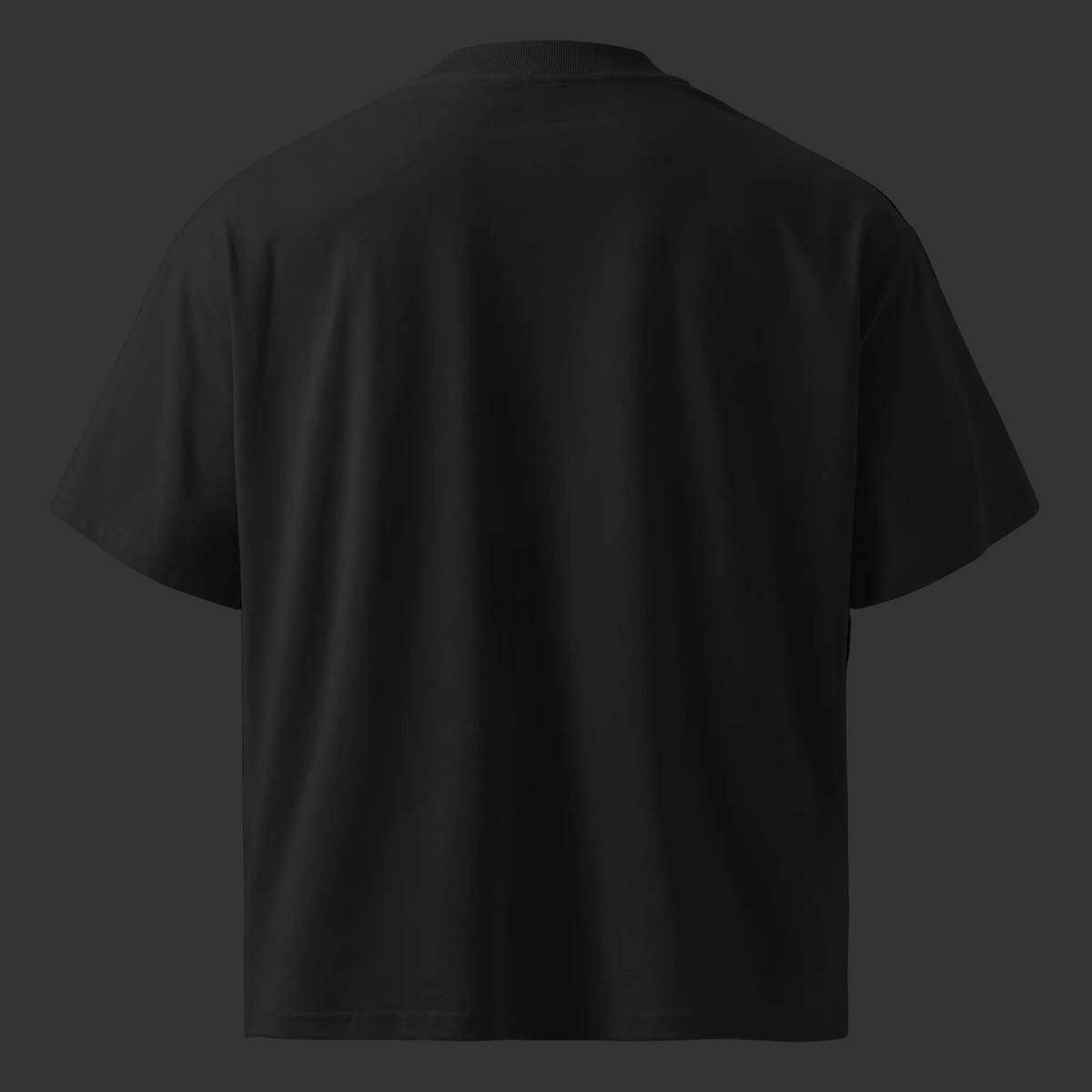 Back product view of the black CBG Heals My Gut™ oversized organic high-neck T-shirt.