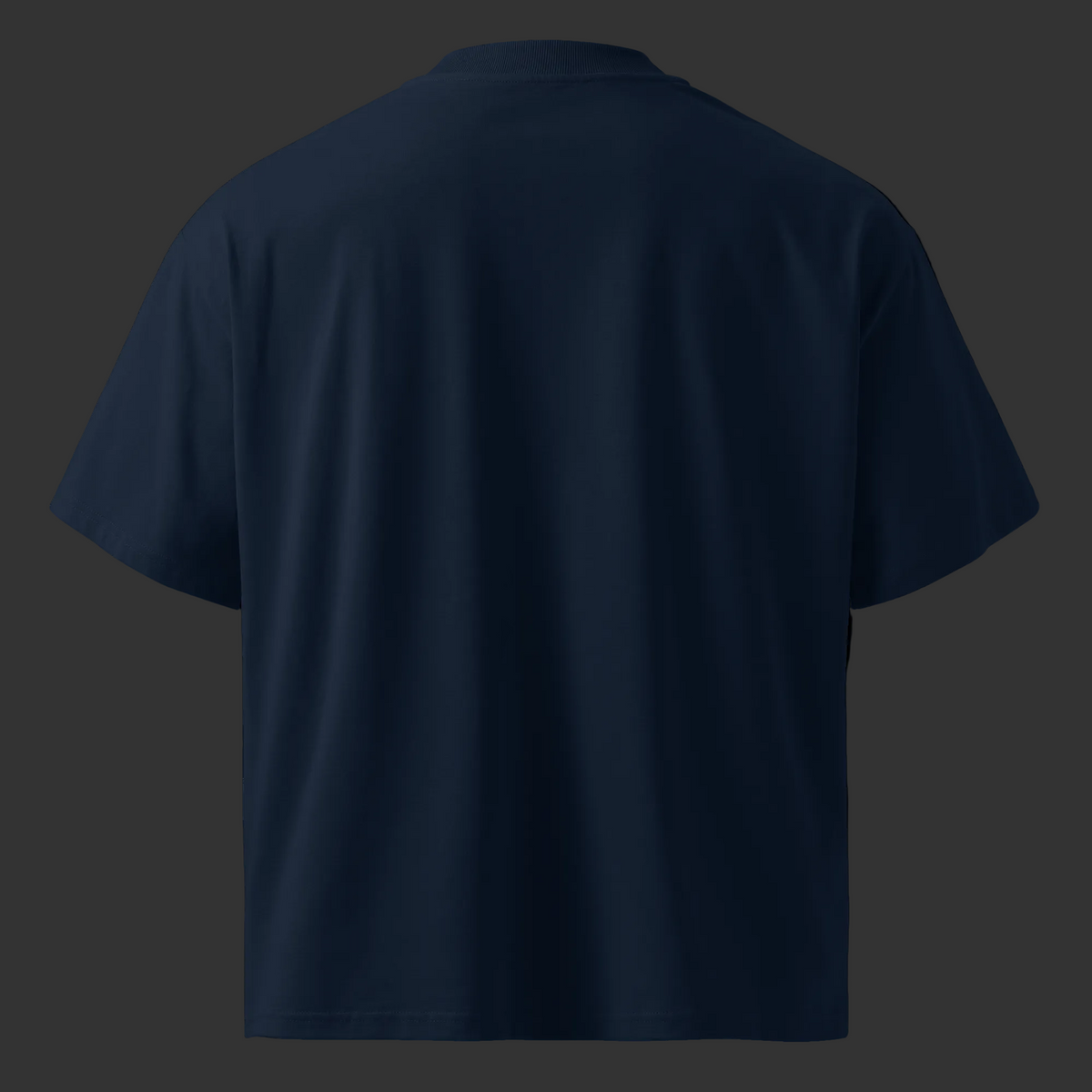 Back product view of the French Navy CBG Heals My Gut™ oversized organic high-neck T-shirt.
