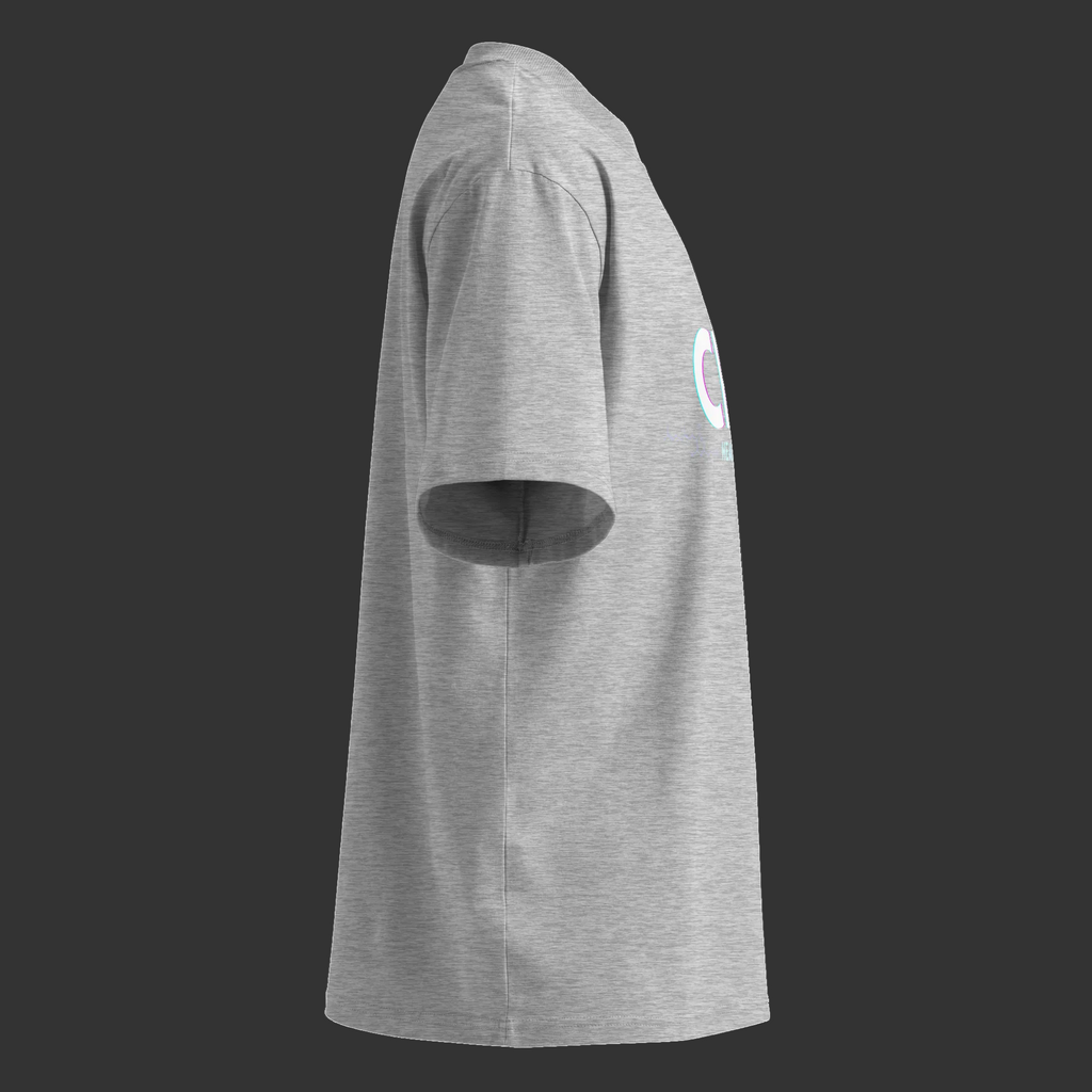 Right-side product view of the Heather Grey CBG Heals My Gut™ tee showing the roomy sleeve and relaxed shape.
