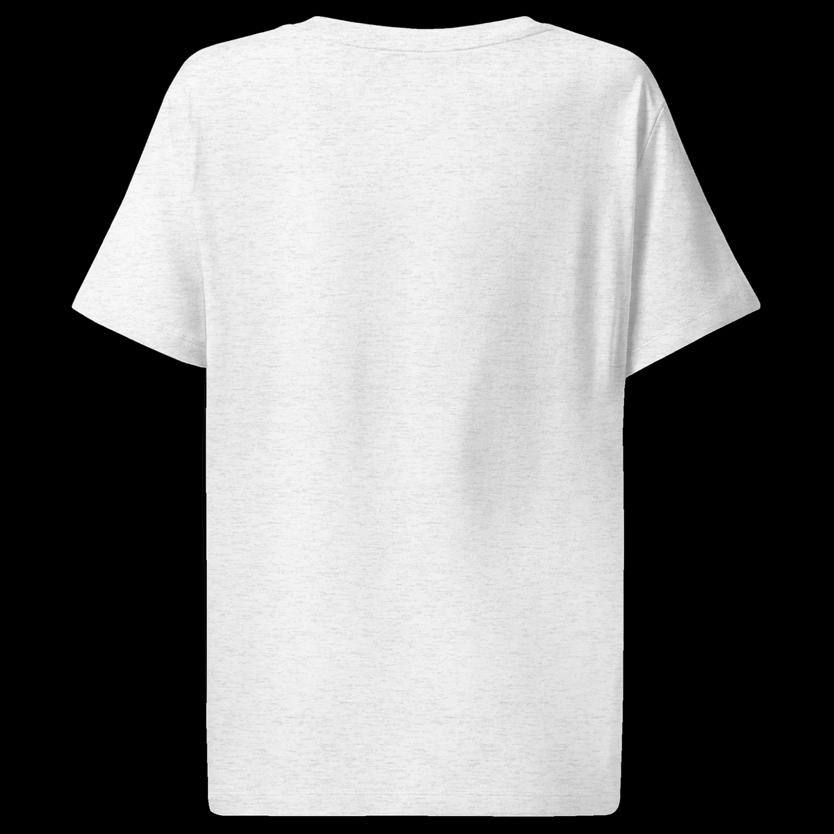 Back view of the cool heather grey Outer Space women’s organic tee showing its plain rear and relaxed fit.