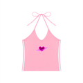 Pink Cosmic Heart halter crop top featuring a glowing planetary heart graphic, true tie-neck halter design, and white side stripes.