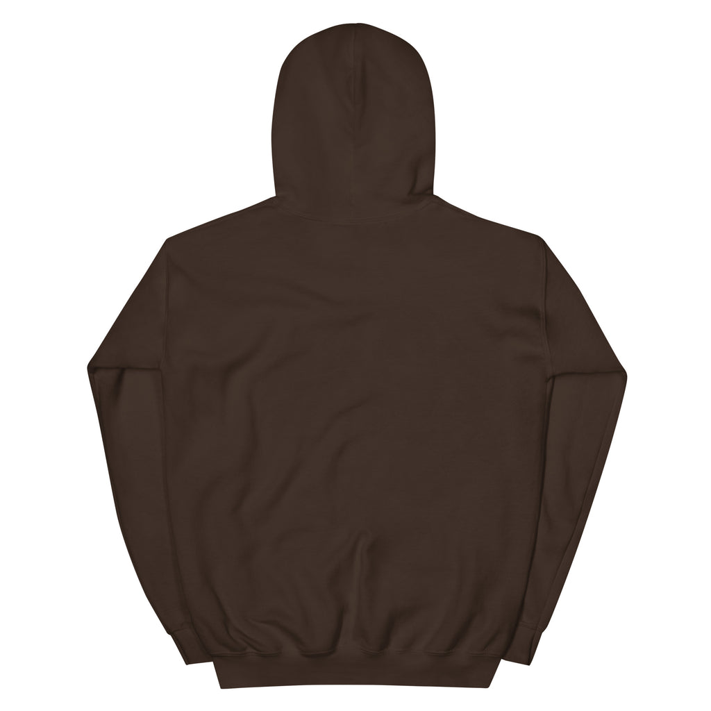 Back product view of the dark chocolate Butterfly Lungs hoodie showing the plain back, hood, sleeves and ribbed hem.