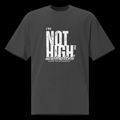 Front view of the faded black oversized tee Front view of the faded black oversized tee with a distressed white “I’m Not High, I’m Medicated” graphic and relaxed fit.