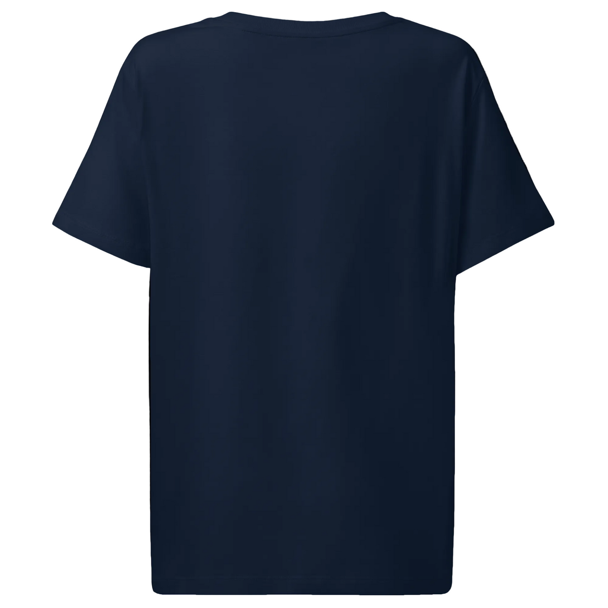 Back view of the French navy Outer Space women’s organic tee showing its plain rear and relaxed short-sleeve fit.