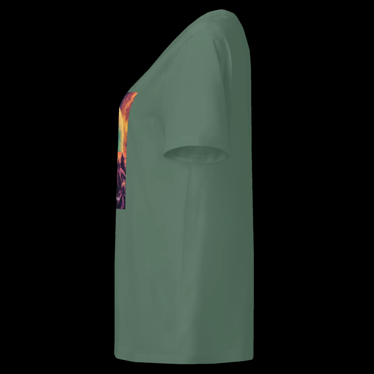 Left-side view of the Green Bay Outer Space women’s organic tee showing its regular fit and front graphic