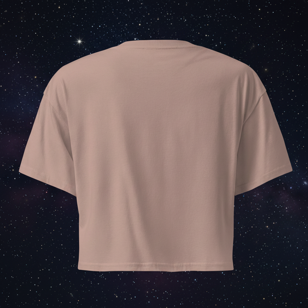 Back view of the hazy-pink Butterfly Lungs crop top showing its plain back, dropped shoulders and cropped silhouette.