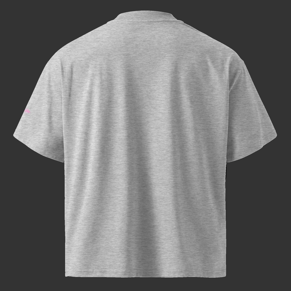 Back view of the heather-grey oversized organic tee showing its plain back and relaxed dropped-shoulder fit.