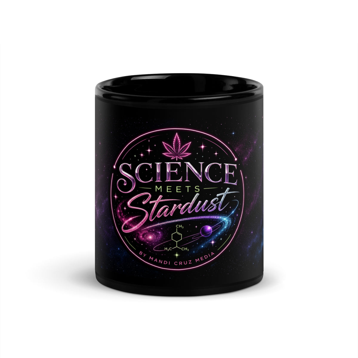 Front view of the Large Nebula ceramic mug featuring colorful galaxy artwork from the Mandi Cruz Media Science Meets Stardust collection.