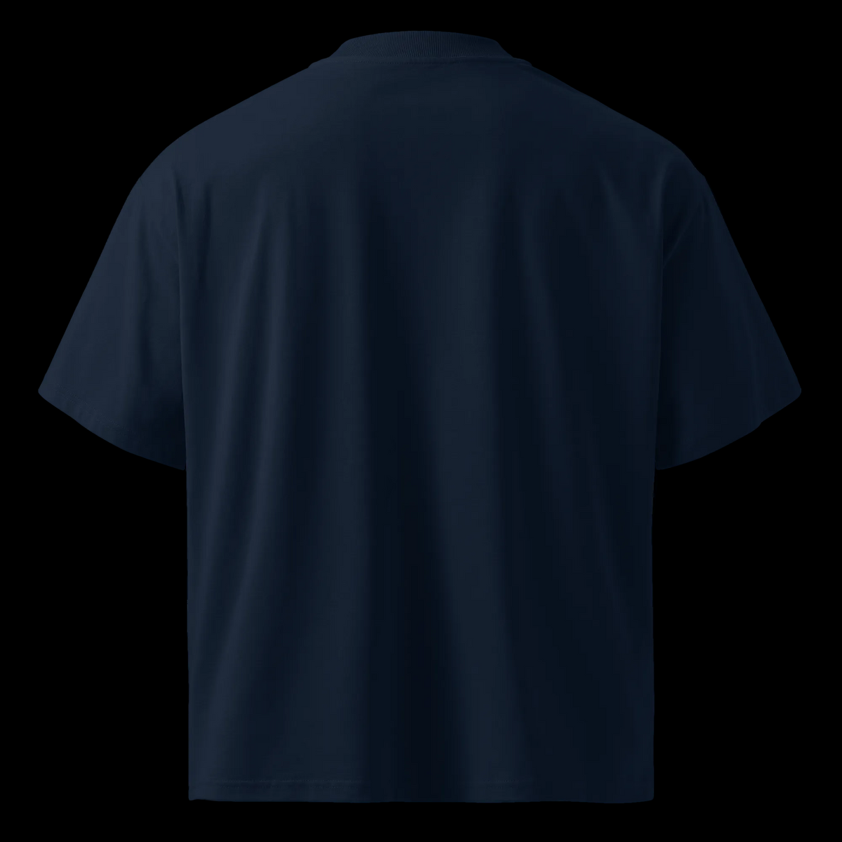 Back product mockup of the French Navy CBN Helps Me Sleep oversized organic high-neck tee.