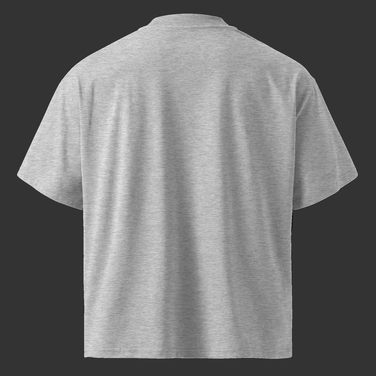 Back product mockup of the Heather Grey CBN Helps Me Sleep oversized organic high-neck tee.