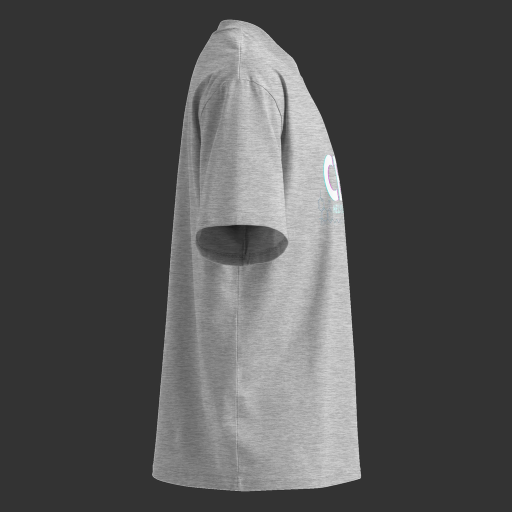 Right-side product view of the Heather Grey CBN Helps Me Sleep oversized organic high-neck tee.