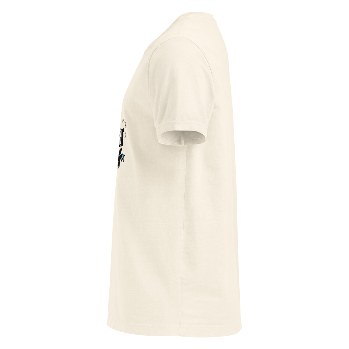 Left-side view of the vintage-white Start Living oversized tee showing its dropped shoulder and loose silhouette.