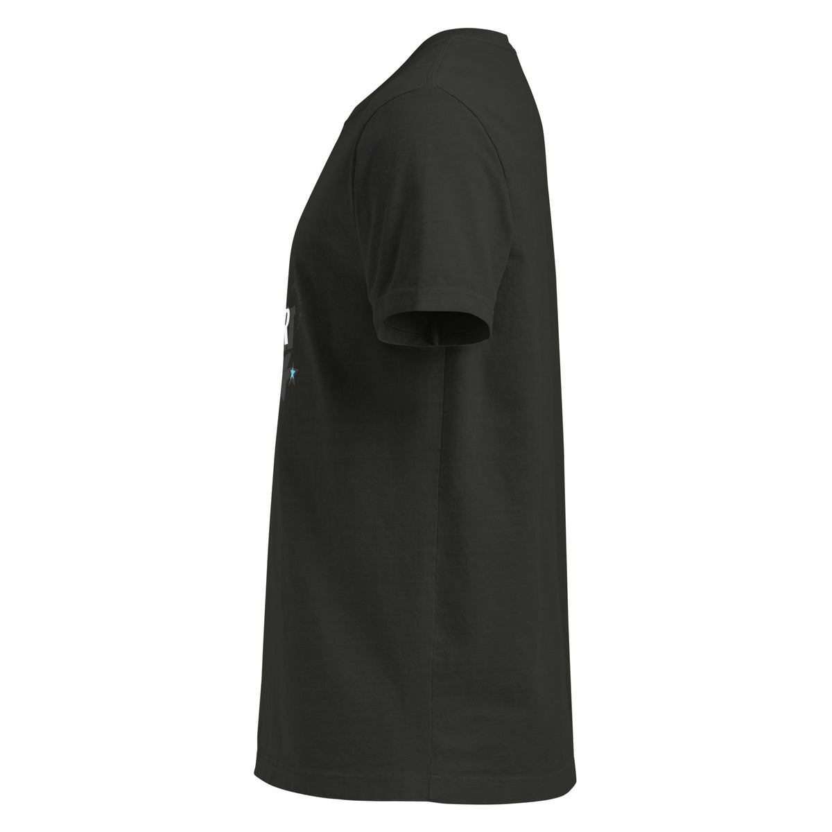 Left-side view of the washed-black Start Living oversized tee showing its dropped shoulder and loose silhouette.
