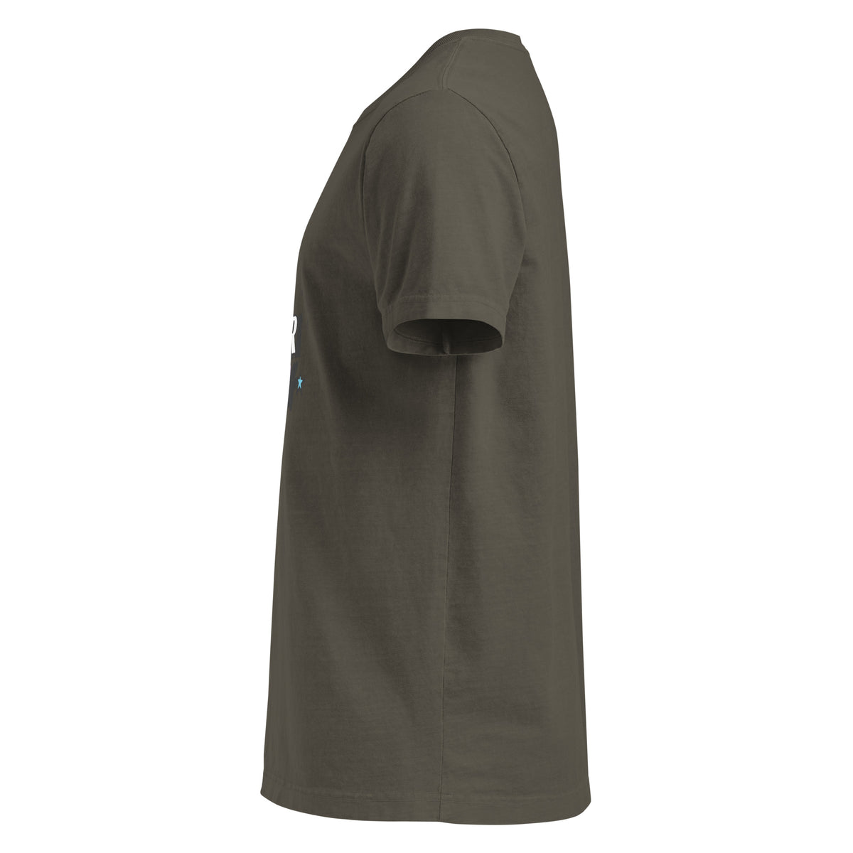 Left-side view of the washed-charcoal Start Living oversized tee showing its dropped shoulder and loose silhouette.