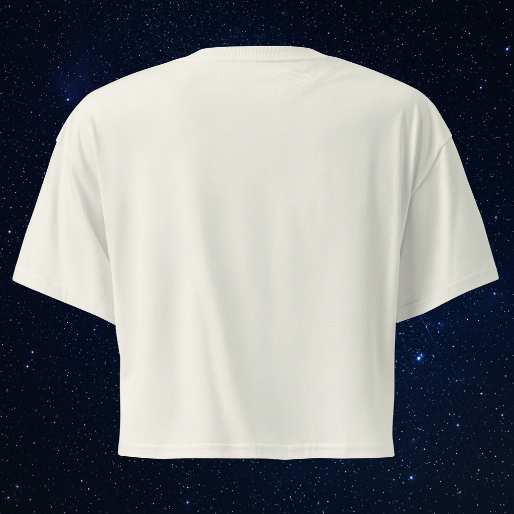 Back view of the natural Butterfly Lungs crop top showing its plain back, dropped shoulders and cropped silhouette.