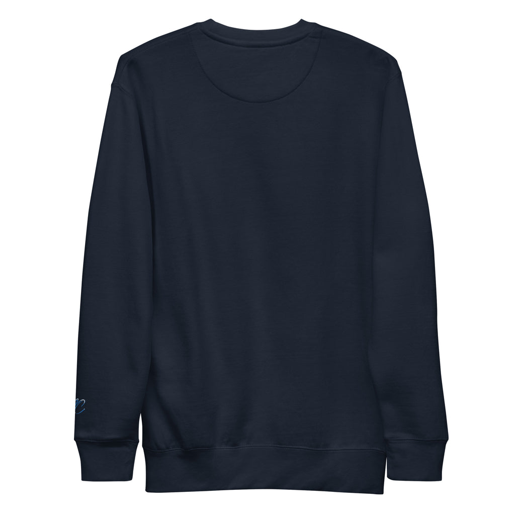 Back view of the navy blazer Mandi Cruz Media CBN Helps Me Sleep premium sweatshirt with ribbed cuffs and hem.