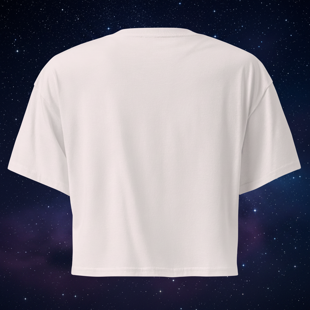 Back view of the orchid Butterfly Lungs crop top showing its plain back, dropped shoulders and cropped silhouette