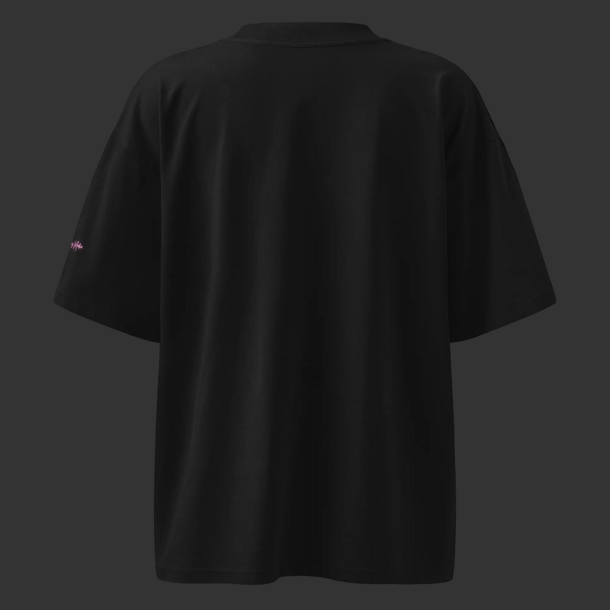Back product view of the black Powered by Limonene oversized organic tee with its relaxed silhouette and sleeve branding.