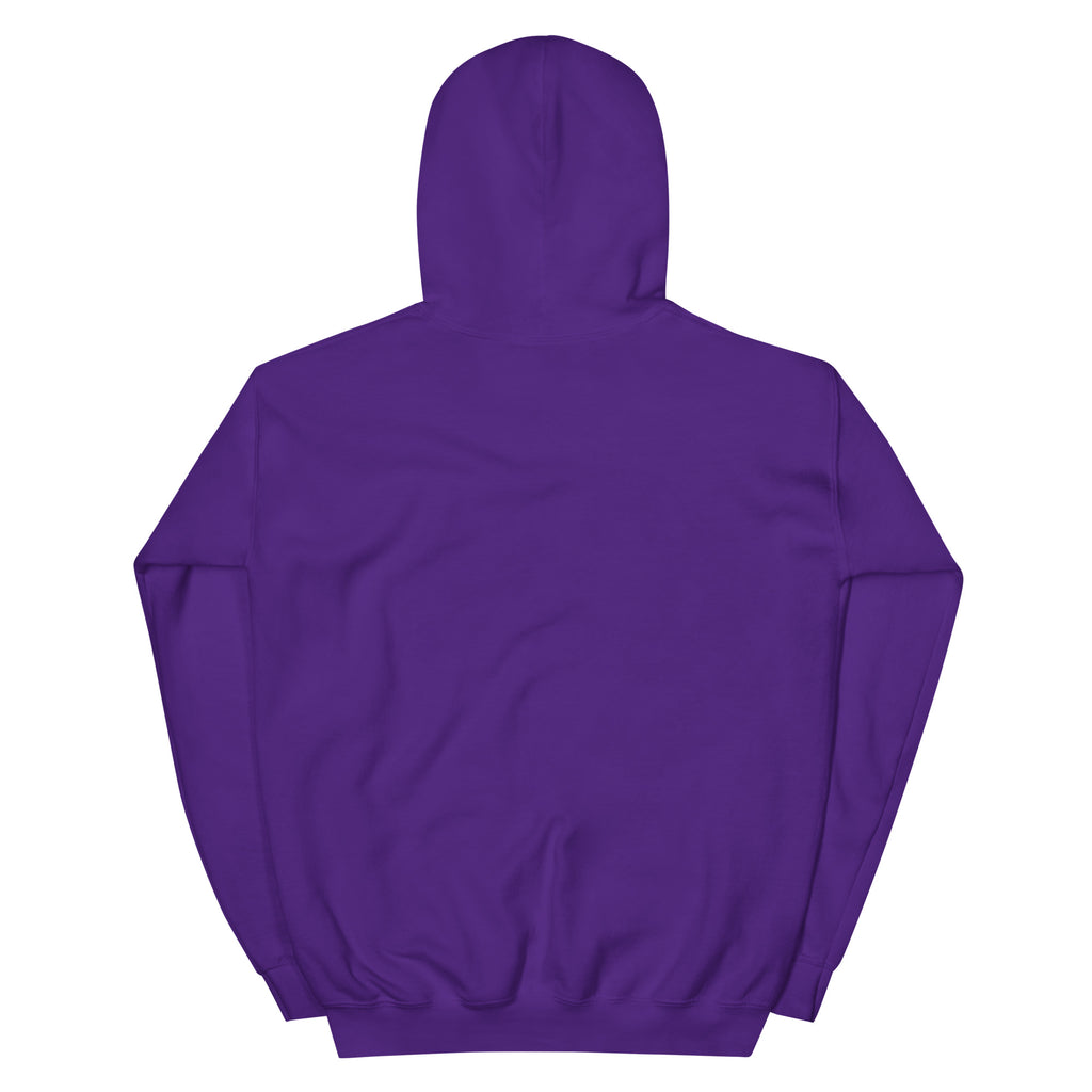 Back product view of the purple Butterfly Lungs unisex hoodie showing the plain back, hood, long sleeves and ribbed hem.