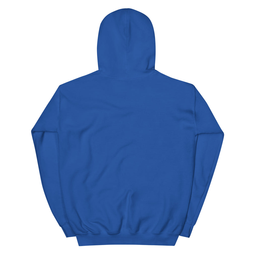 Back product view of the royal blue Butterfly Lungs hoodie showing the plain back, hood, long sleeves and ribbed hem.