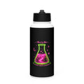 Black Mandi Cruz Media 32 oz stainless steel water bottle with neon Science Meets Stardust beaker design.