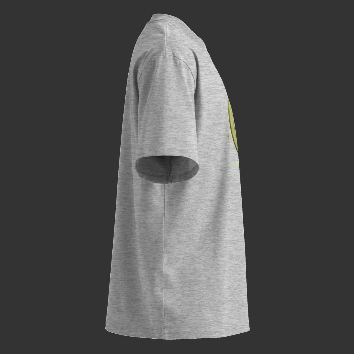 Right-side product view of the heather-gray So Fresh, So Terpinolene Clean oversized tee showing its dropped shoulder and partial front design.