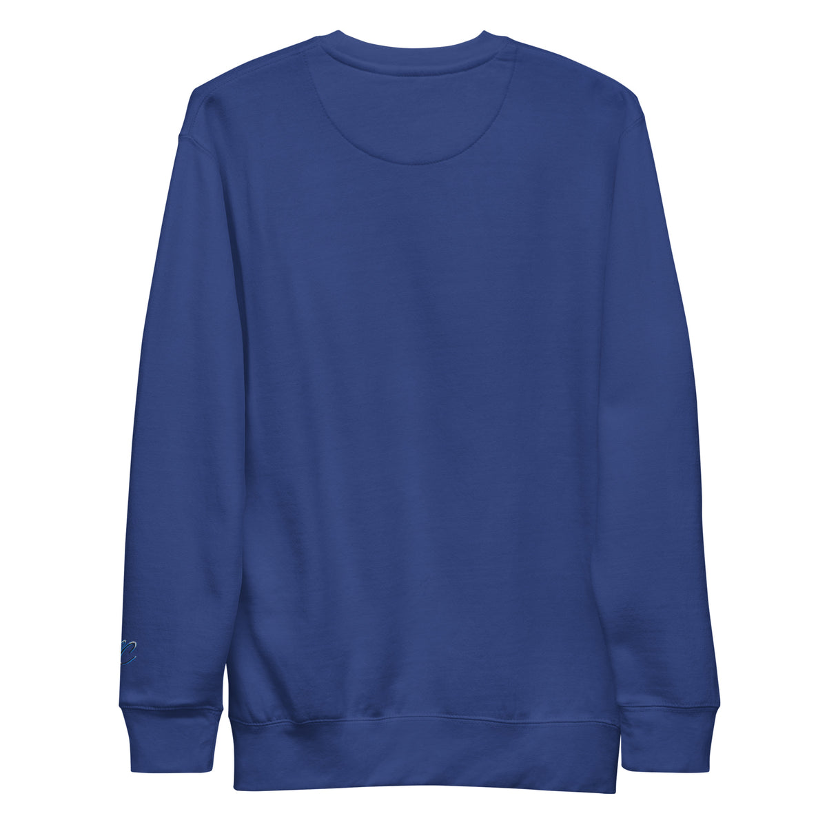Back view of the team royal Mandi Cruz Media CBN Helps Me Sleep premium sweatshirt with ribbed cuffs and hem.