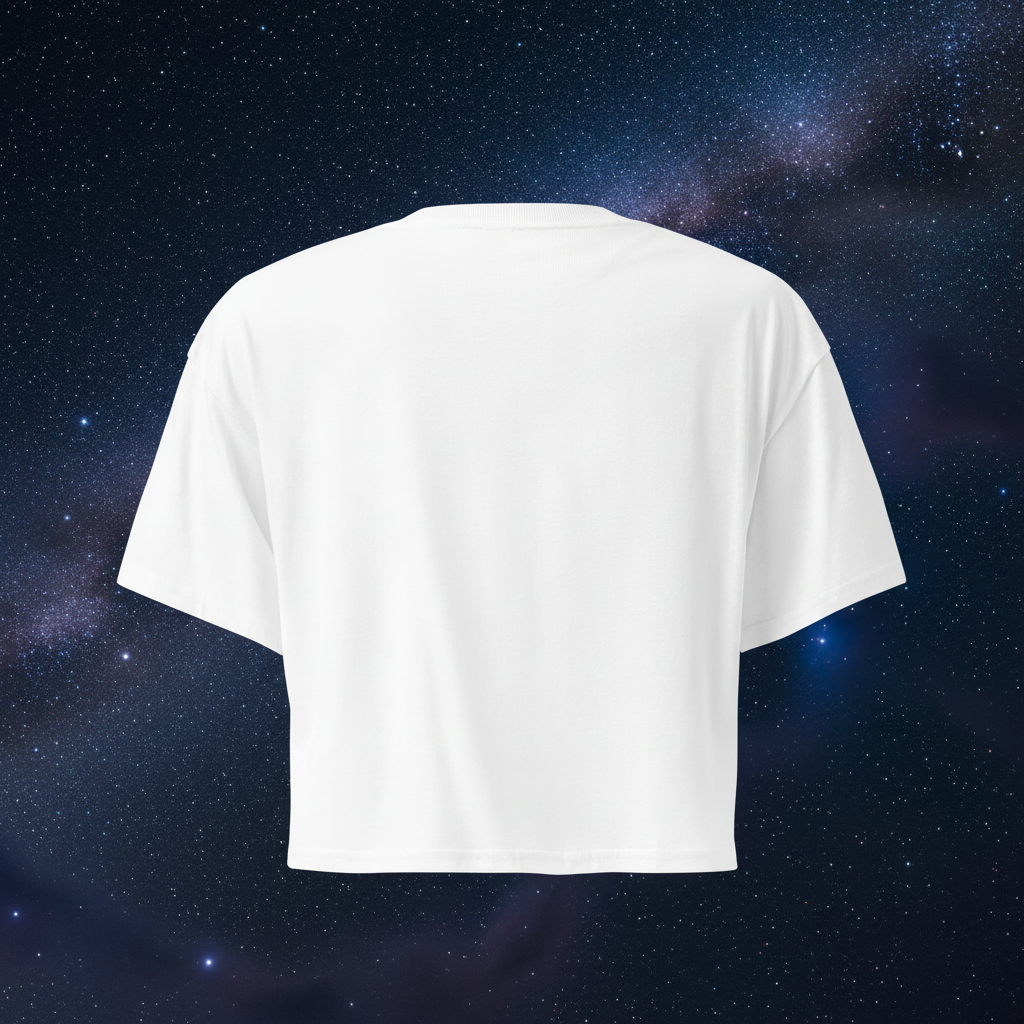 Back view of the white Butterfly Lungs crop top showing its plain back, dropped shoulders and cropped silhouette.