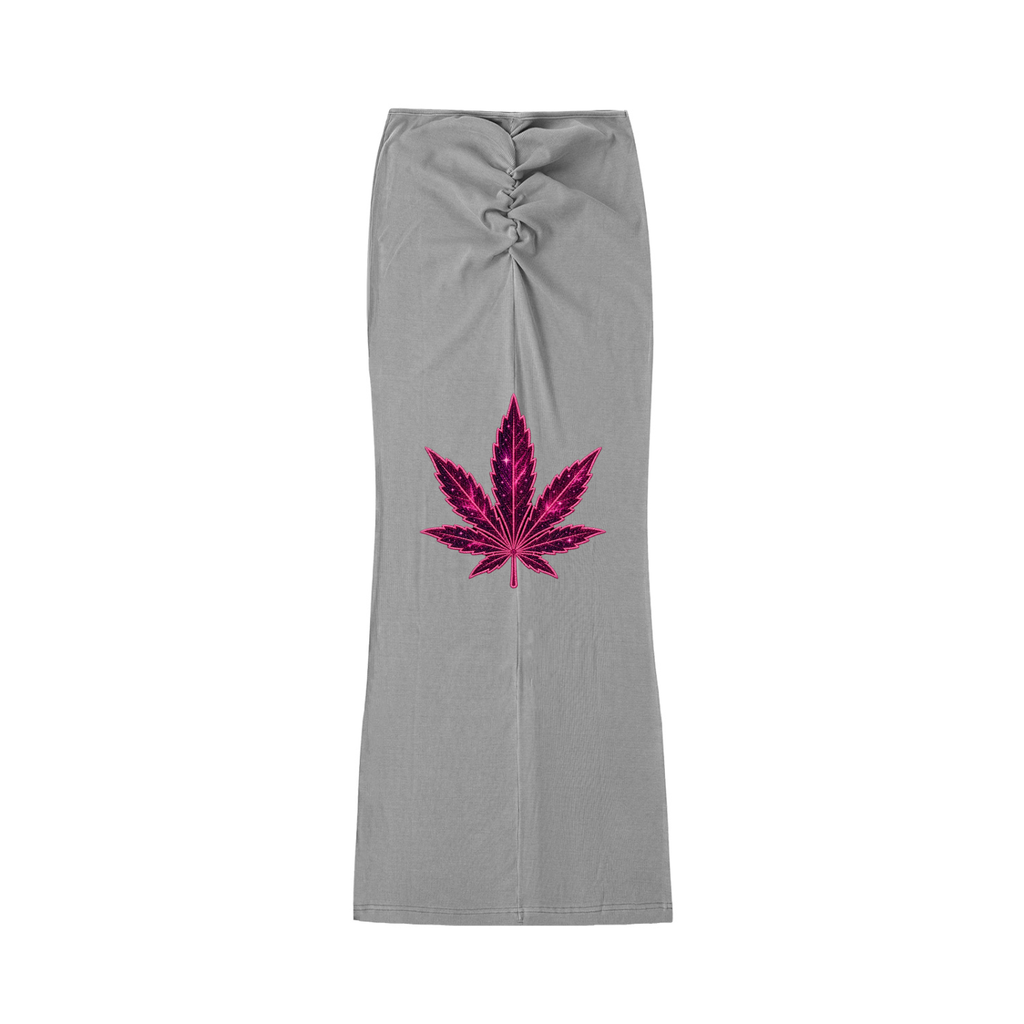 Cosmic Pink Leaf Washed Drawstring Maxi Skirt
