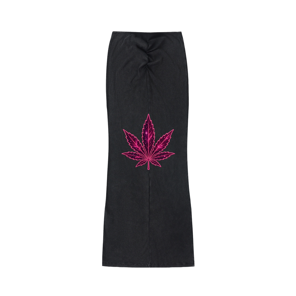 Cosmic Pink Leaf Washed Drawstring Maxi Skirt