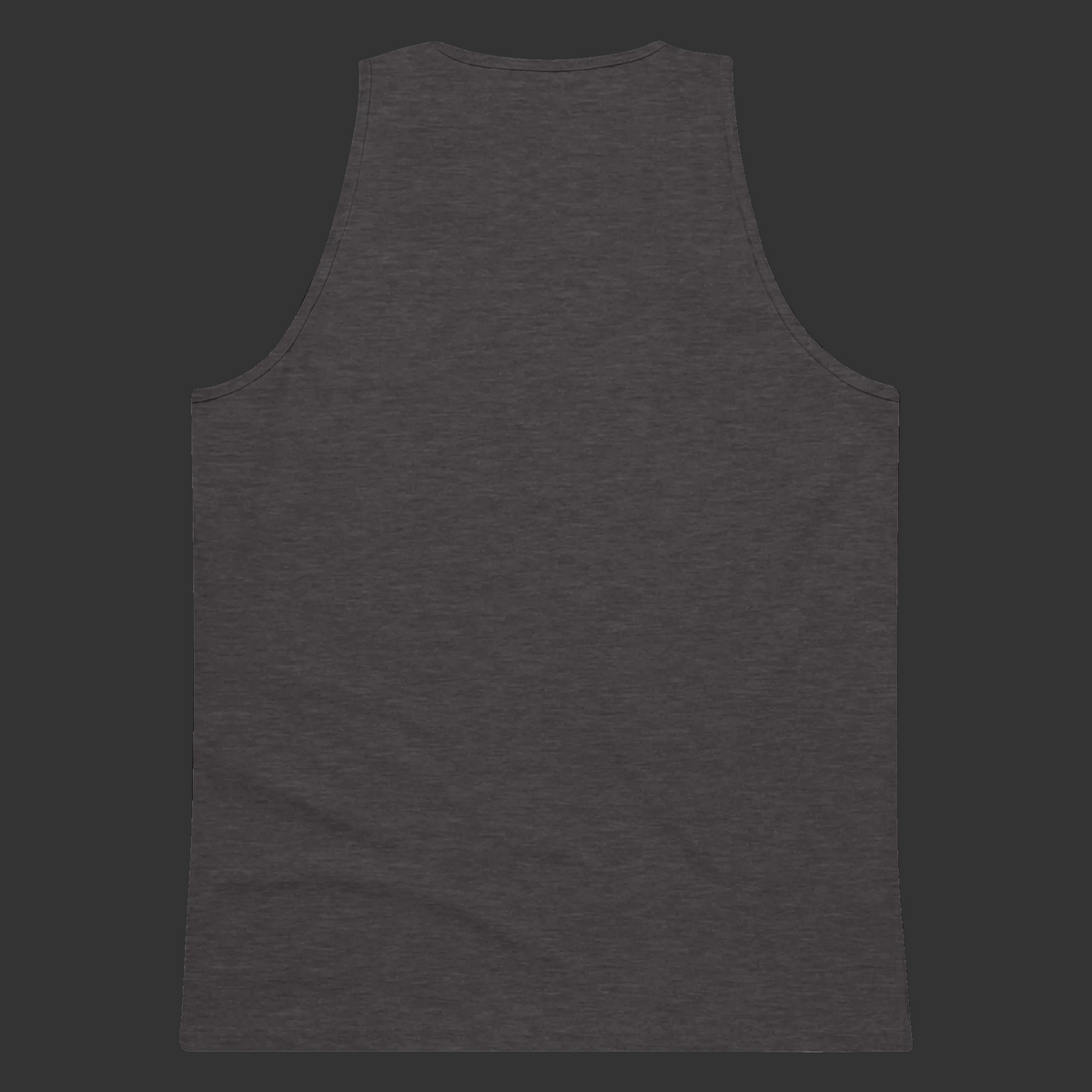charcoal-heather Mandi Cruz Media men’s premium longline tank.