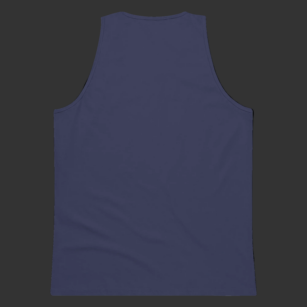 Back product view of the Harbor Blue Mandi Cruz Media men’s premium longline tank.