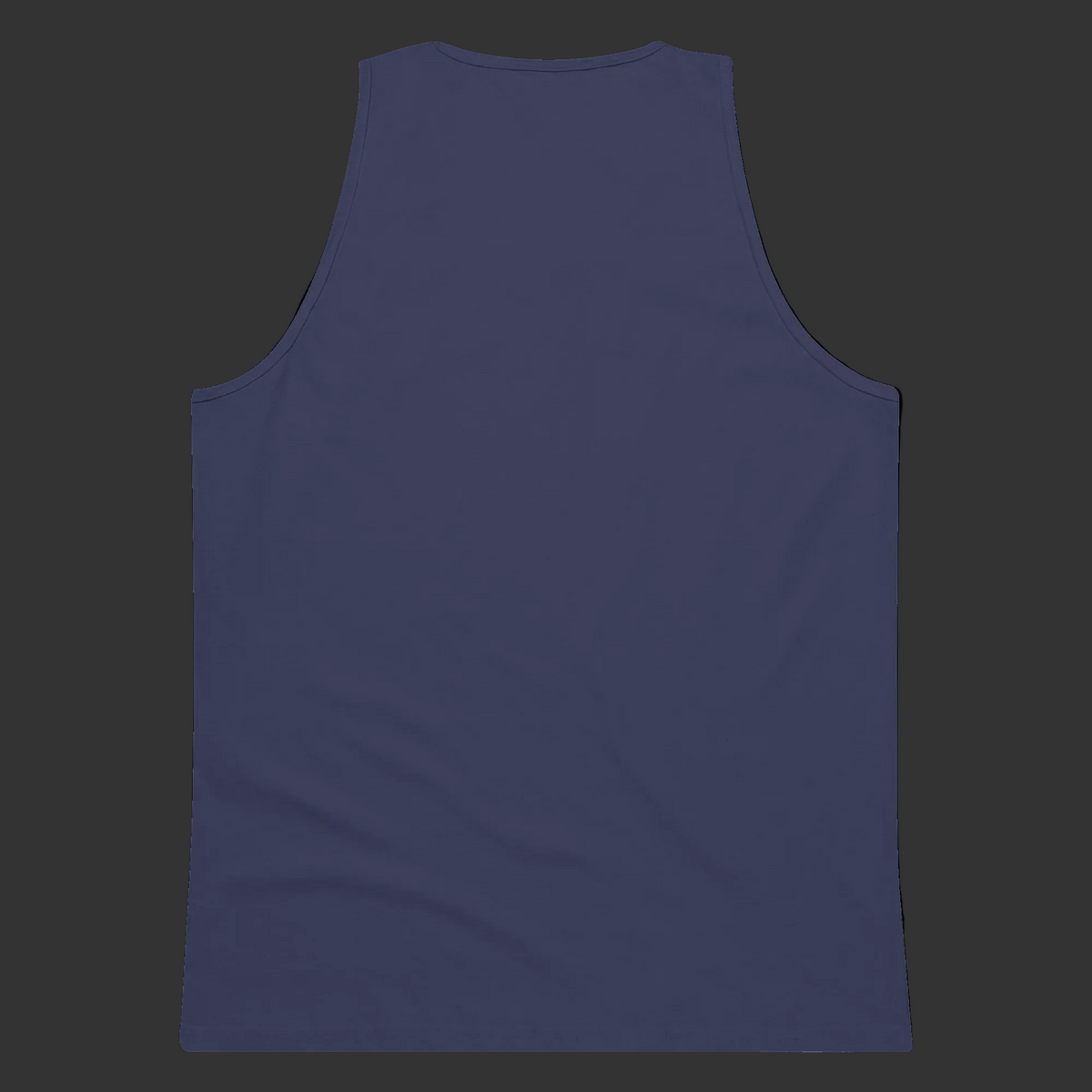 Back product view of the Harbor Blue Mandi Cruz Media men’s premium longline tank.