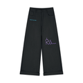 Black Mandi Cruz Media THC Molecule TENCEL™ Wide-Leg Trousers featuring purple molecular artwork and blue script branding.
