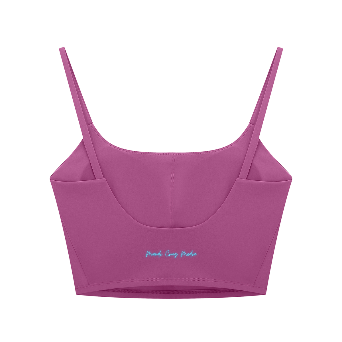 Front view of the black Neon THC Molecule Back view of the purple Neon THC Molecule Crop Tank featuring the Mandi Cruz Media signature wordmark.