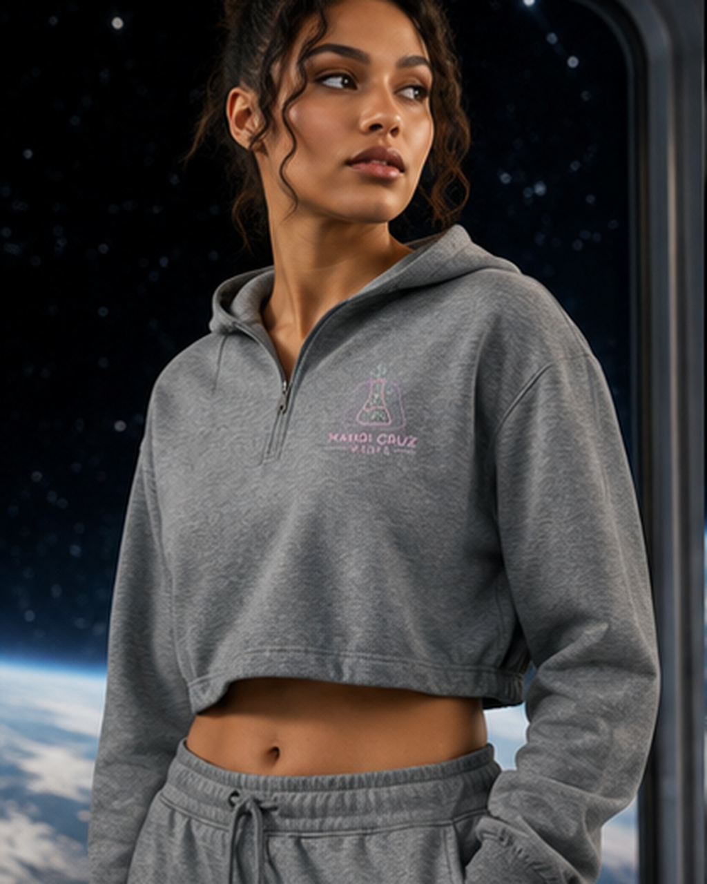 Science Meets Stardust™ Women's Boxy Quarter-Zip Hoodie | Mandi Cruz Media