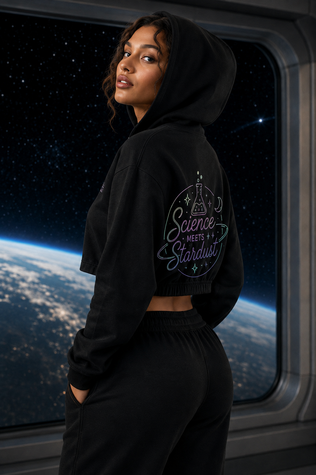 Science Meets Stardust™ Women's Boxy Quarter-Zip Hoodie | Mandi Cruz Media