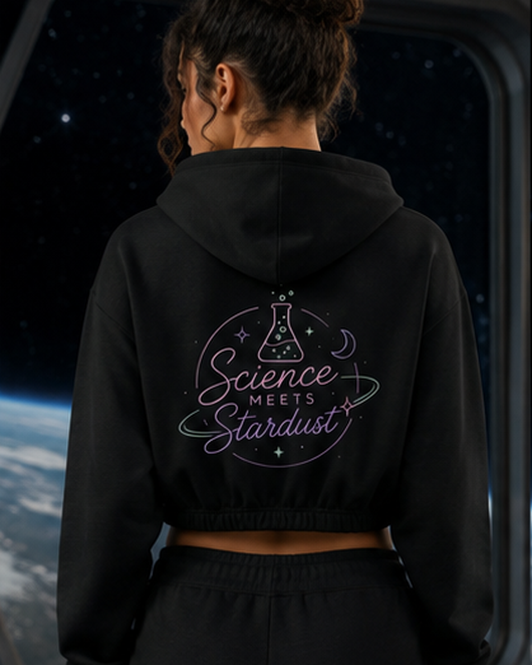 Science Meets Stardust™ Women's Boxy Quarter-Zip Hoodie | Mandi Cruz Media