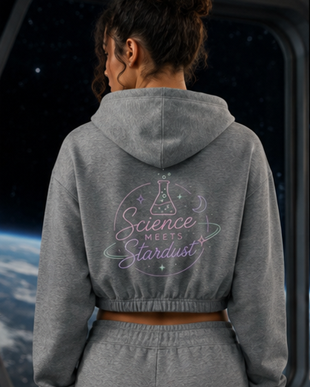 Science Meets Stardust™ Women's Boxy Quarter-Zip Hoodie | Mandi Cruz Media