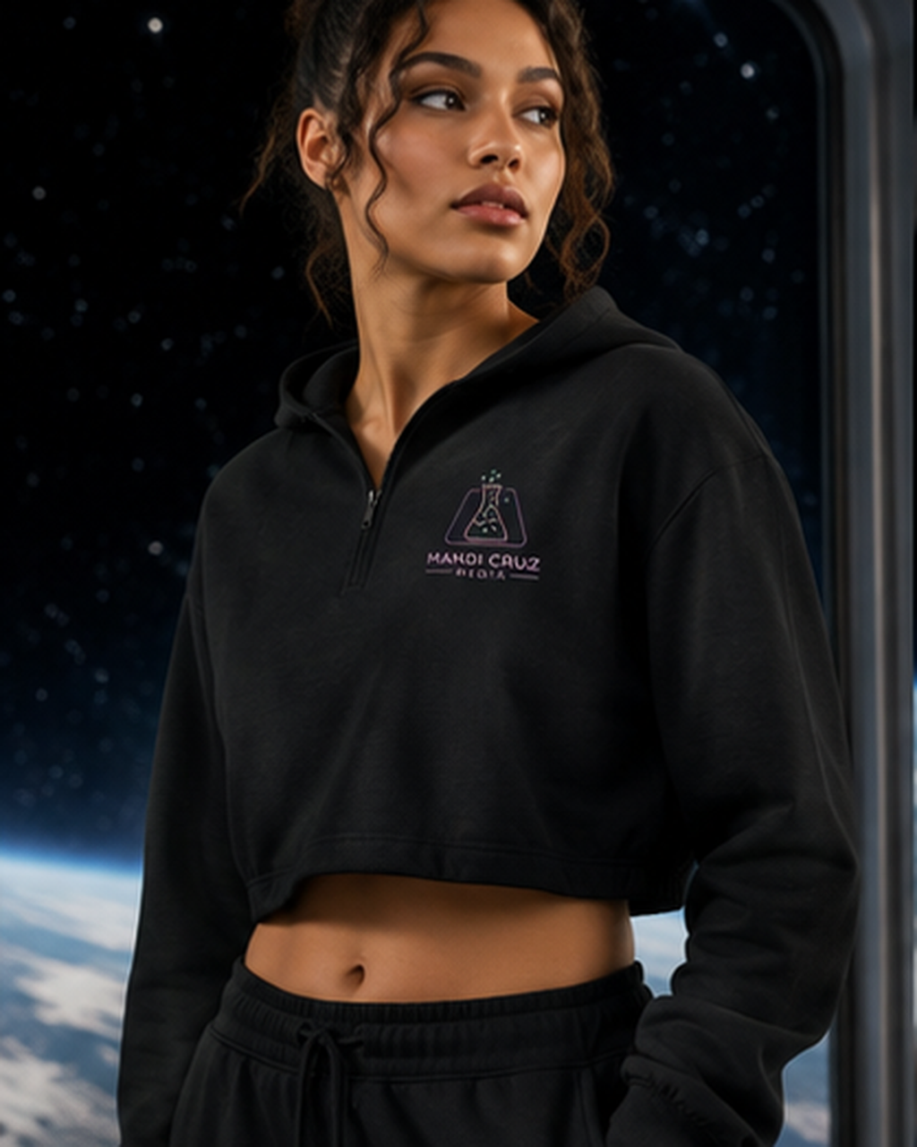 Science Meets Stardust™ Women's Boxy Quarter-Zip Hoodie | Mandi Cruz Media