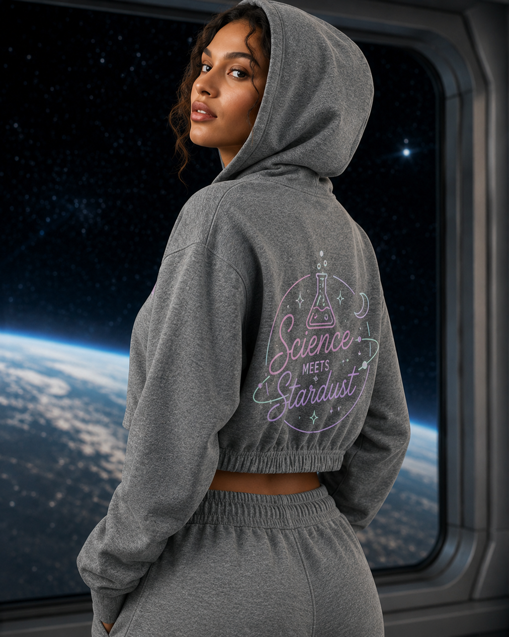 Science Meets Stardust™ Women's Boxy Quarter-Zip Hoodie | Mandi Cruz Media