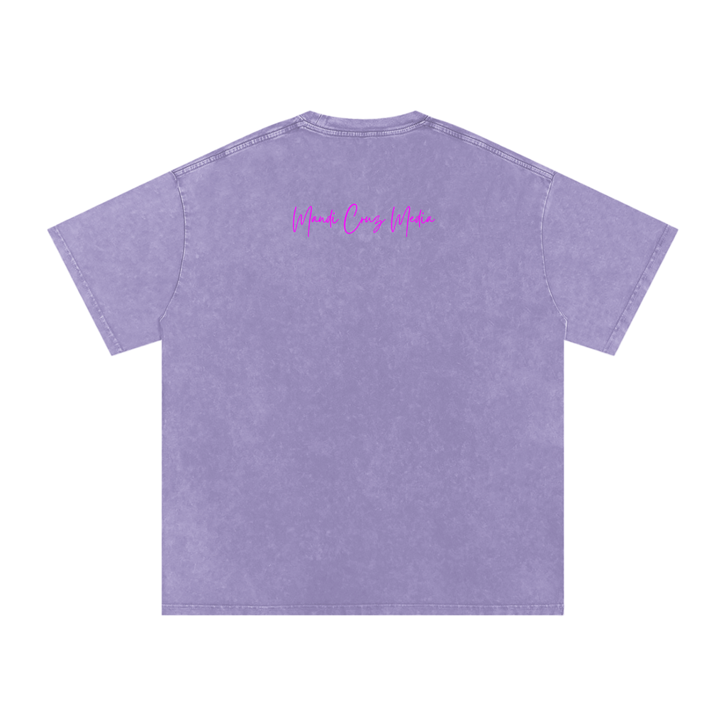 Back view of the Light Purple Science Meets Stardust™ oversized acid wash tee by Mandi Cruz Media with relaxed oversized silhouette.