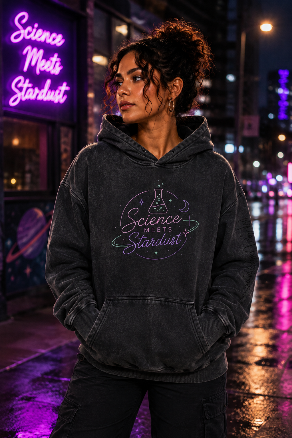 Smoker’s Lips™ snow wash oversized hoodie by Mandi Cruz Media styled as relaxed vintage streetwear.
